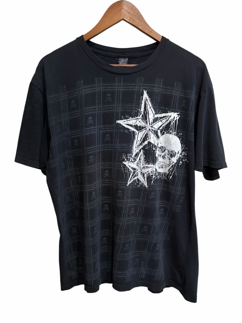 Y2K Hybrid Black T With Skull and Star Graphic
